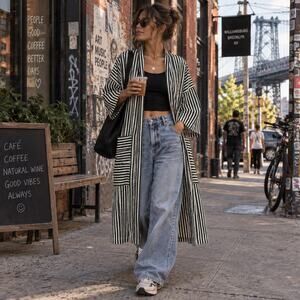 Finery Striped Long Duster Robe Kimono Jacket Monogram W Boho Hipster One Size